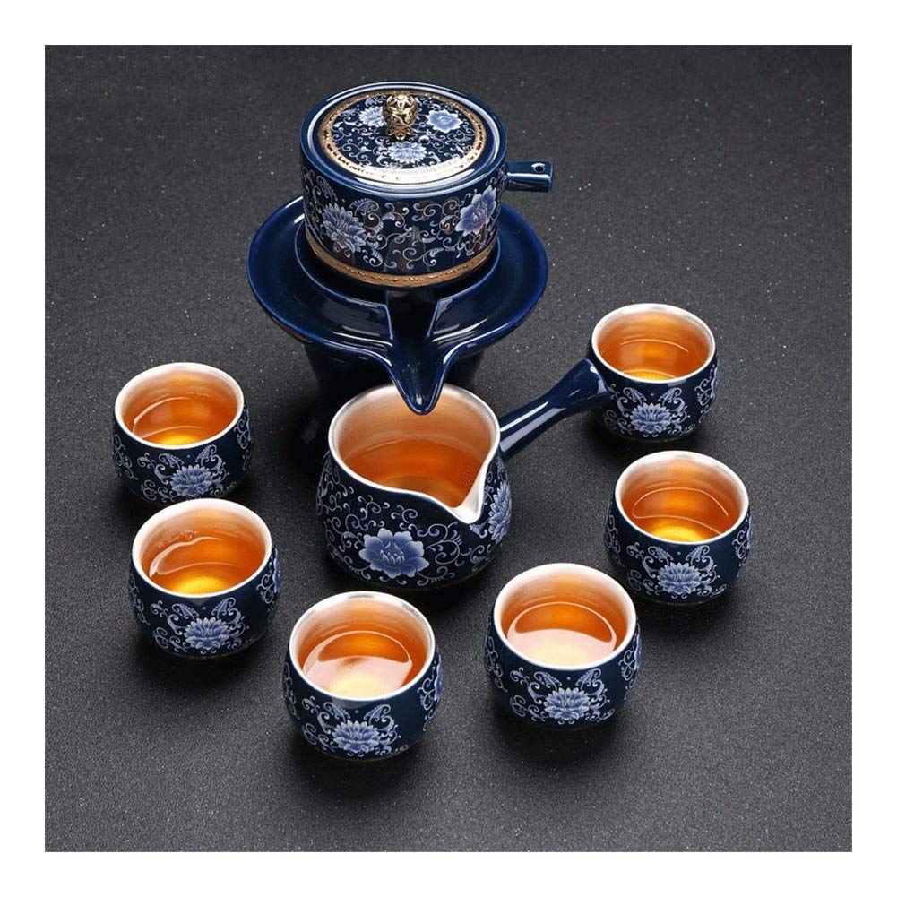WNN-URG 8 Piece Silvering Ceramic Teapot Set, Chinese Kung Fu Tea Automatic Tea Set, Porcelain Tea Cup and Saucer Set, Tea Service Bone China Tea Cup Set for Tea Coffee Gift Household Office URG