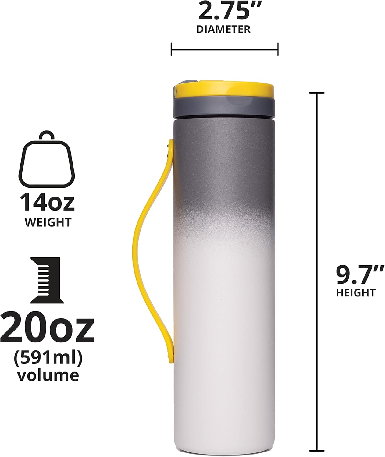 Elemental Iconic Stainless Steel Water Bottle with Straw - 20 oz Leak Proof Triple Wall Insulated Water Bottles for Travel and Sports - Reusable Gym Water Bottle with 2 Straws - Lightning Storm - Image 4