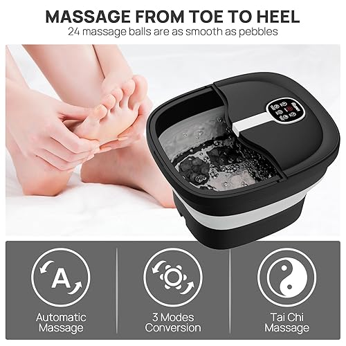 Miniatura 3 de HOSPAN Masaje giratorio eléctrico plegable para pies, baño de pies con calor, burbujas, control remoto y 24 bolas de masaje Shiatsu motorizadas. Spa