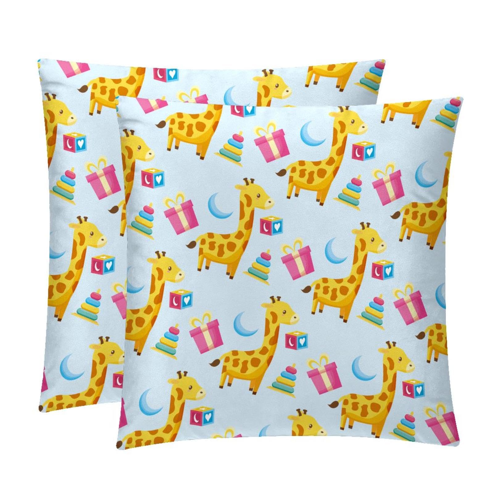 TDGKPZ Cartoon Giraffe Throw Pillow Covers 2 Pack Pillowcases Soft Cozy Pillow Cases For Couch Bed Sofa 45x45cm