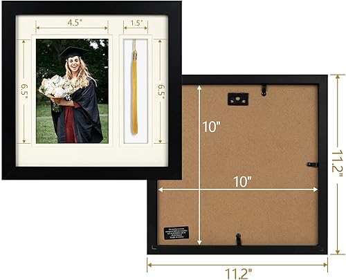 Miniatura 2 de Golden State Art Marco negro de caja de sombra de 10 x 10 pulgadas, foto de 5 x 7 pulgadas, borla, tapete doble (marfil sobre marfil) - cuadrado -