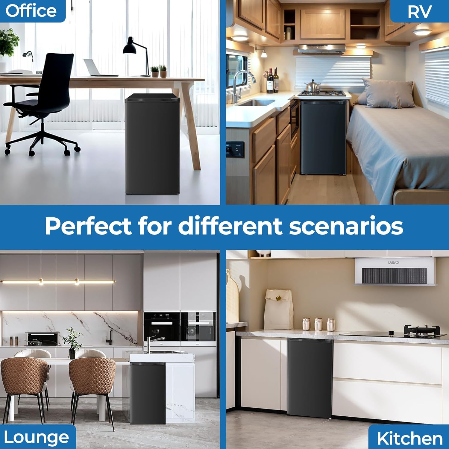 3.2 Cu.ft Mini Fridge with Freezer, Compact Refrigerator with Reversible Single Door, Adjustable Thermostat, Low Noise, Energy Efficient for Office, Dorm, Bedroom, Apartment (Black) Black 3.2 Cu.ft image 7 of 8 B0FGYXT69G