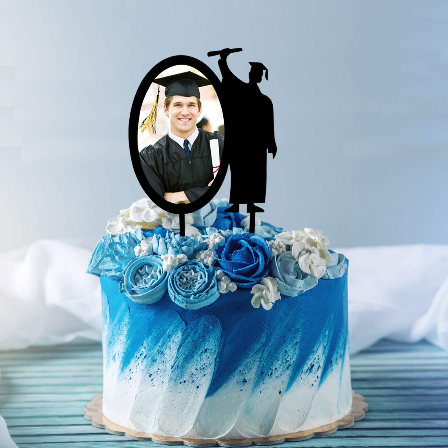 2026 Congrats Grad Graduation Cake Topper - Black Acrylic Photo Frame Grad Cake Topper - Class of 2026 Grad Party - College Graduation Party Decorations
