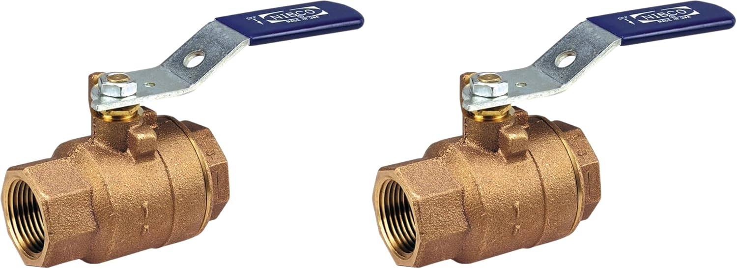 NIBCO T-585-70 Cast Bronze Ball Valve, Two-Piece, Lever Handle, 1/2" Female NPT Thread (FIPT) (Pack of 2)