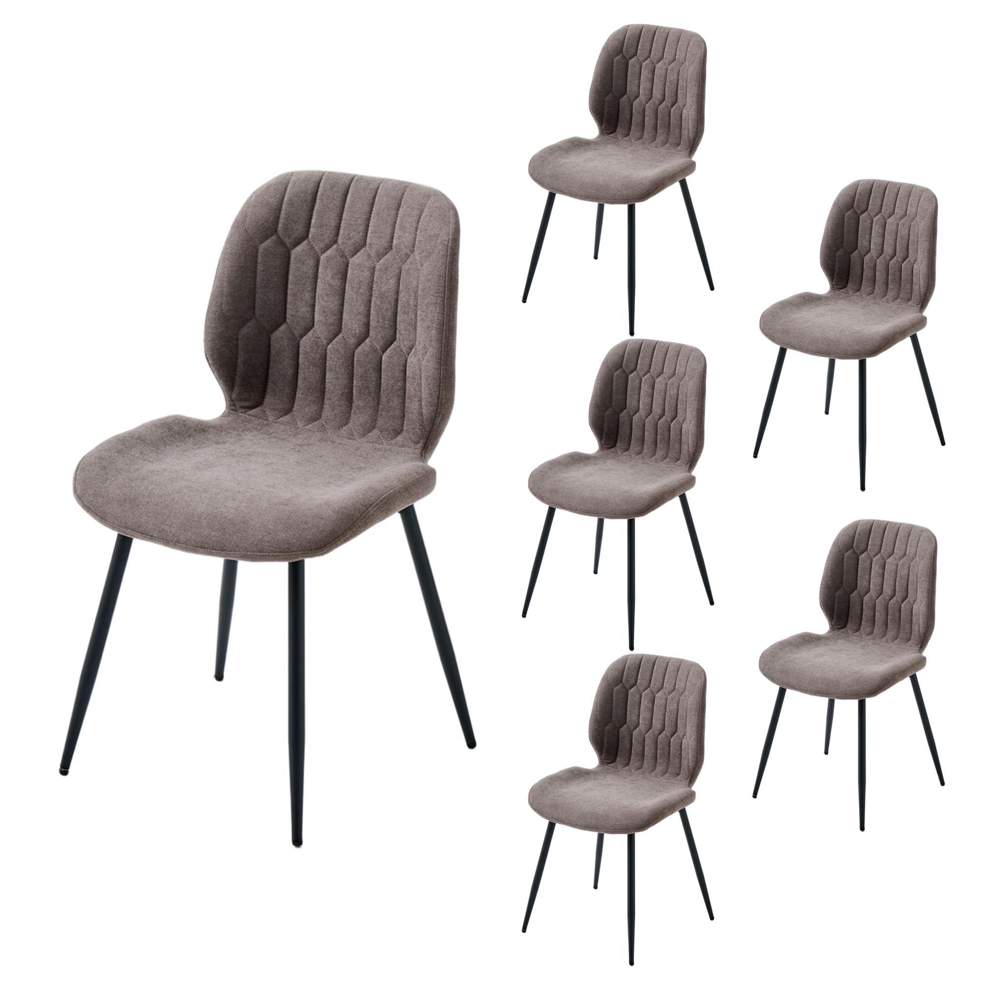 Esszimmerstühle 6er Set für Küche und Schlafzimmer Gepolsterte Wohnzimmerstühle mit Wabenmuster aus Chenille-Stoff, Ergonomische Stühle mit Metallbeinen Braunfarben