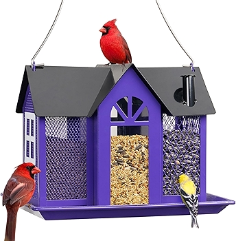 Kingsyard Metal Mesh Bird Feeder House with Triple Feeders