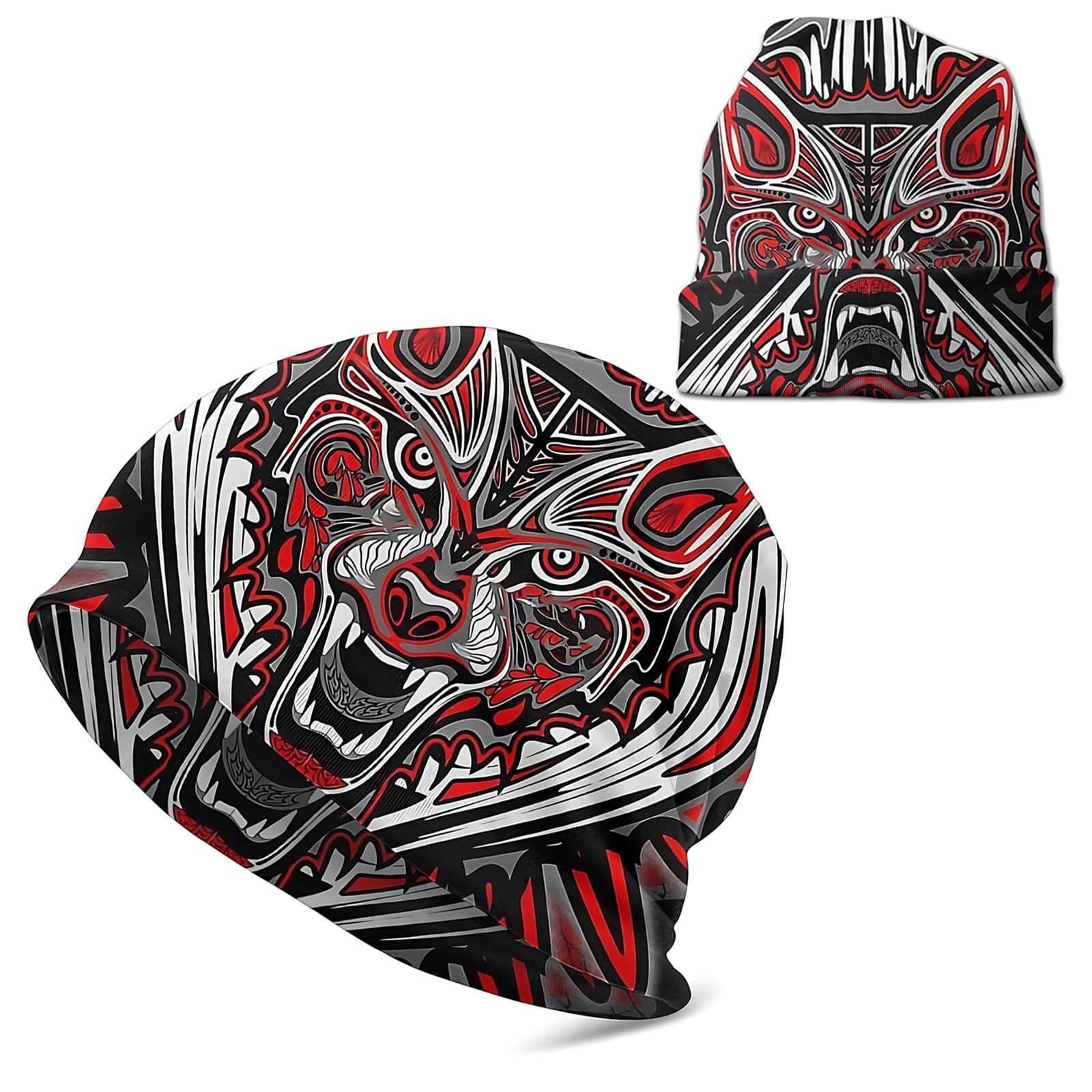 Ahtcpo Unisex Fenrir Men's Viking Beanie Caps, Norse Myth Wolf Totem 3D Print Knitting Hat, Winter Warm Thin Bonnet Snapback Cap