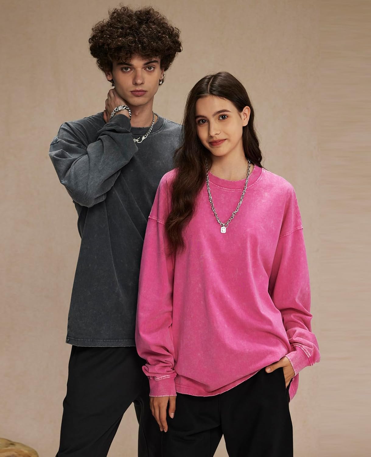 KEEPSHOWING Men's Oversized T Shirts Long Sleeve Shirts for Men Vintage Acid Wash Comfort Colors Crewneck Sweatshirt - Image 6