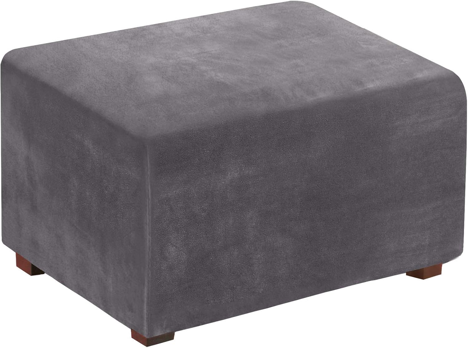 Velvet Stretch Ottoman Covers Ottoman Slipcovers for Living Room Foot Stool Stretch Covers Ottoman Foot Rest Cover Furniture Cover with Soft Thick Solid Velvet Plush Fabric, Large, Grey