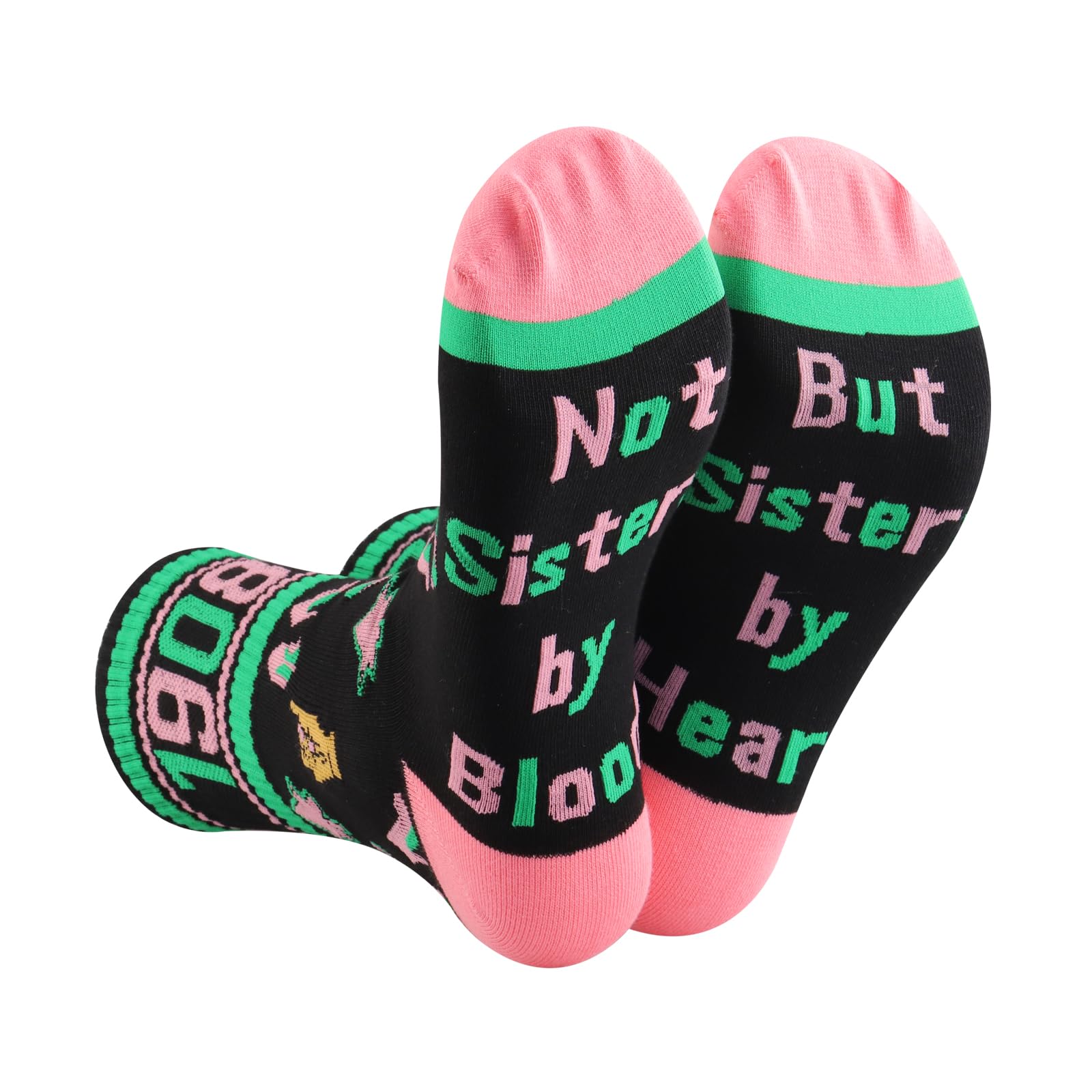 LEVLO1 Pair Pink and Green Sorority Socks Not Sisters by Blood But Sisters by Heart Pretty Girl Gift