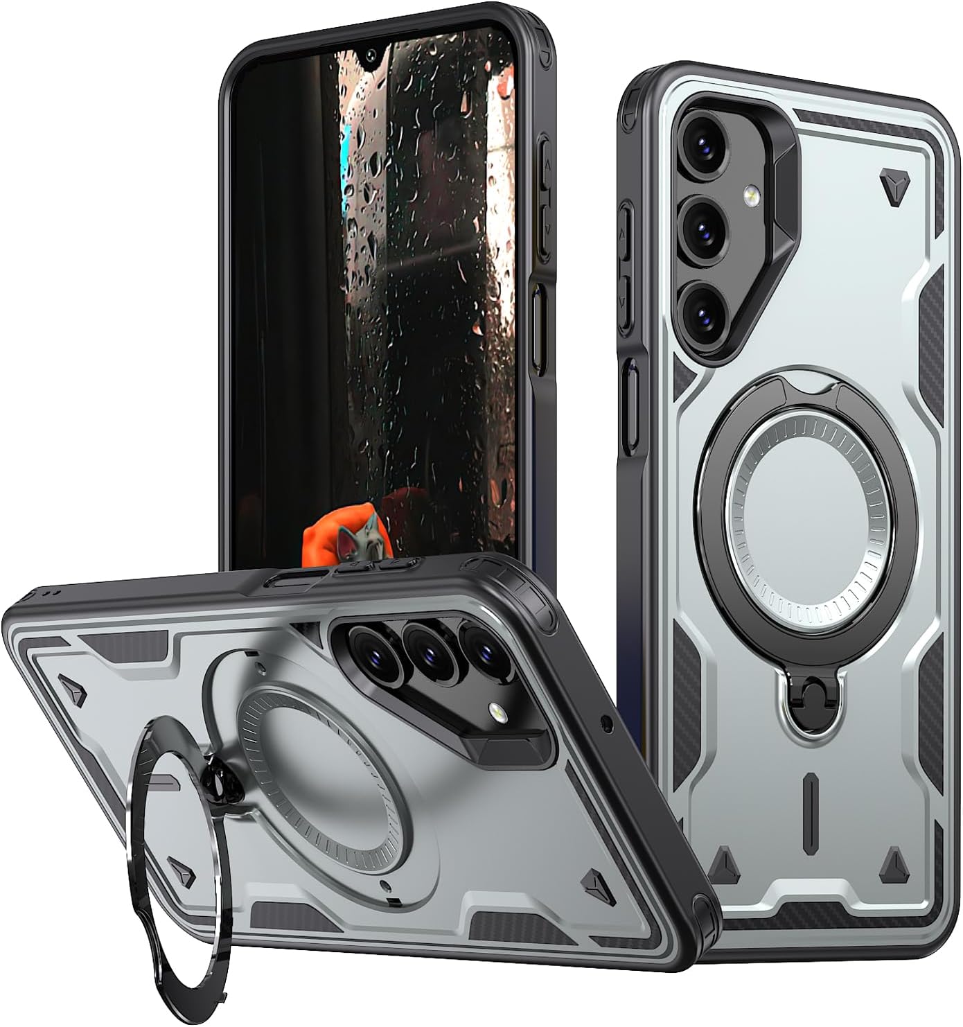 PanXCase Armor Etui na Samsung Galaxy A17 5G/4G - 360° Metalowy Pierścień Podstawka Magnetyczny Klasy Wojskowej Przeciwupadkowy Poduszka Powietrzna Przeciwwstrząsowy Ochronny Zderzak Pokrowiec (Szary)
