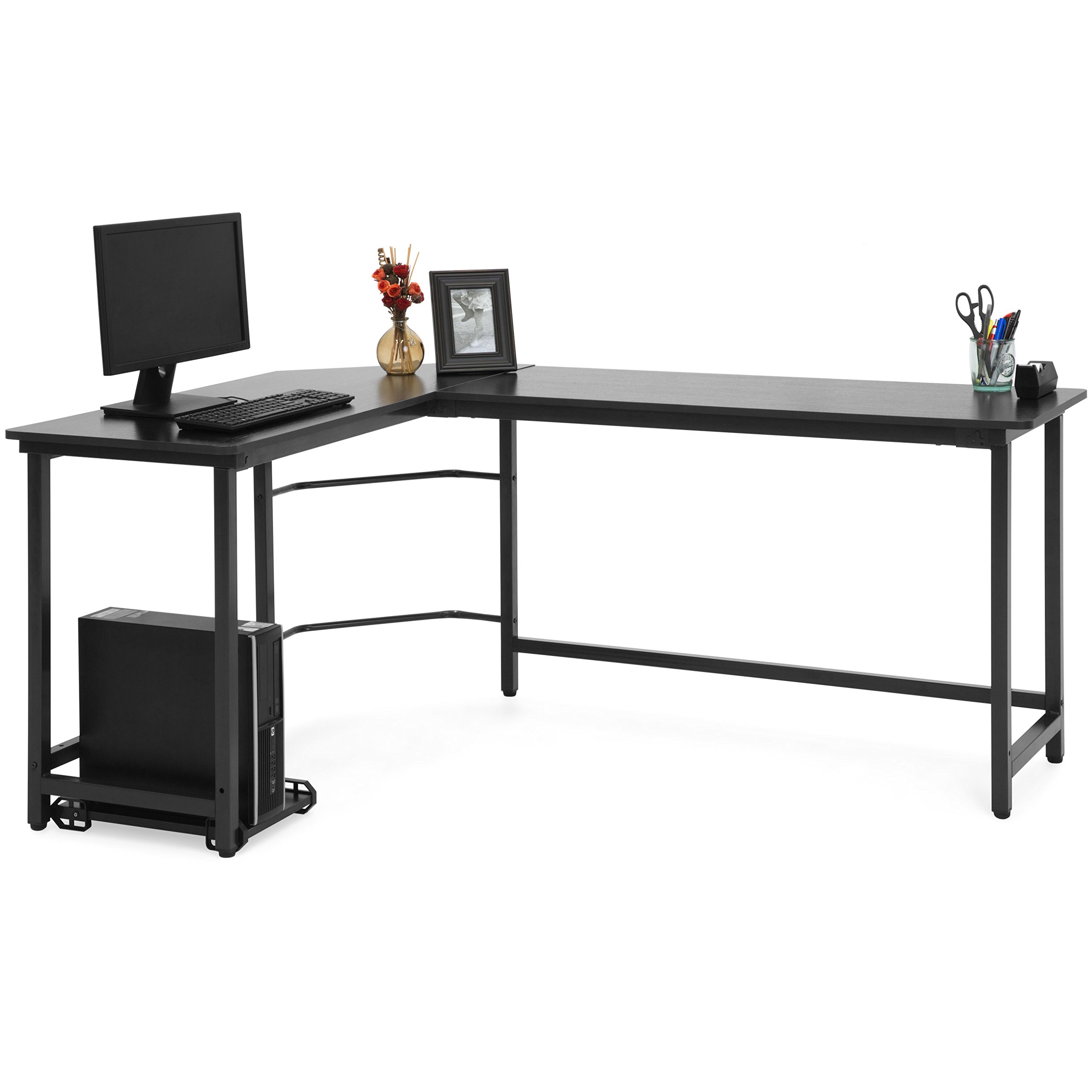 Best Choice Products Modern L-Shaped Corner Desk w/CPU Stand - Black