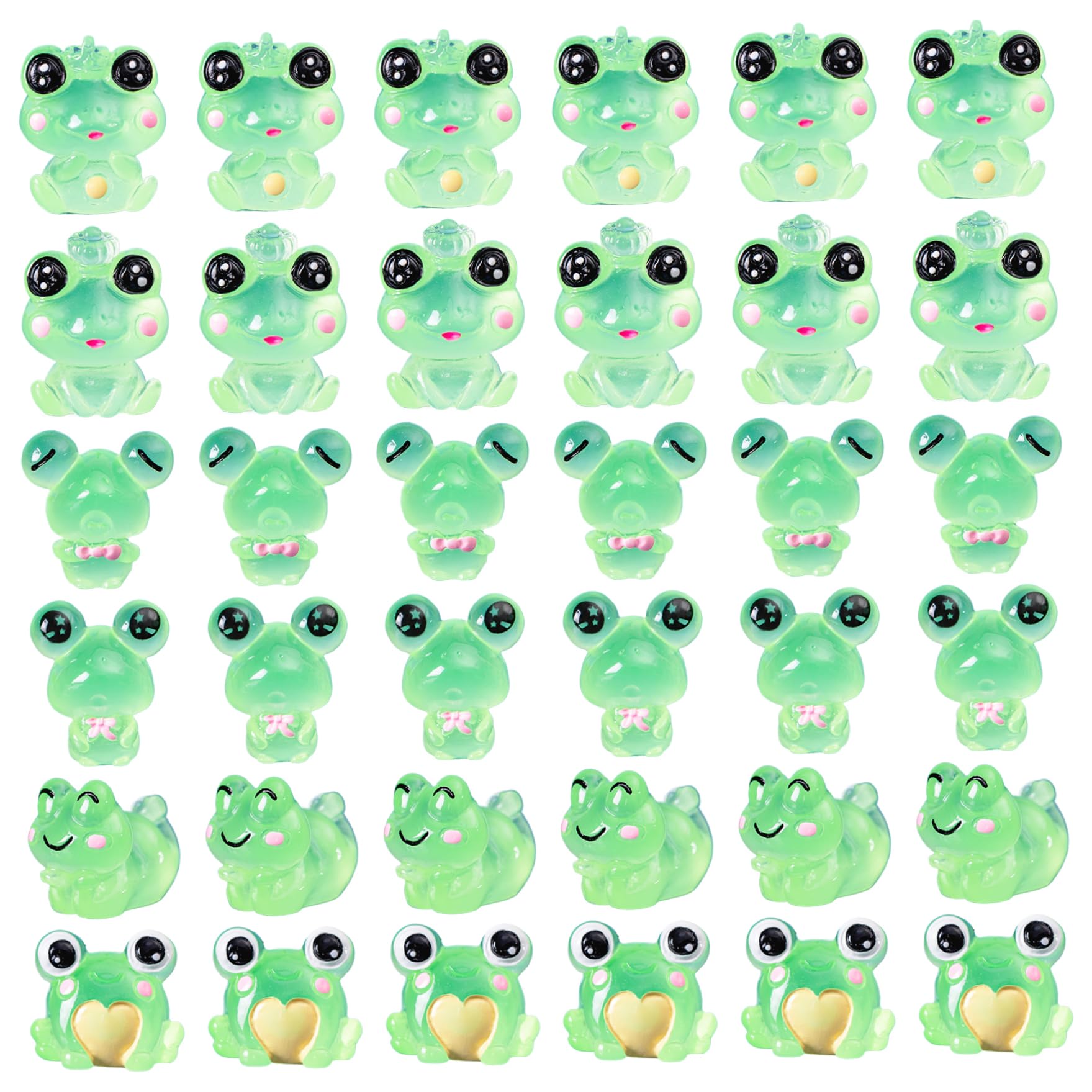 Nuiorfty Mini Frogs 36Pcs Luminous Tiny Frogs 6 Styles Cute Mini Resin Glow In the Dark Animals Figures Frog Model DIY Ornament for Garden Dollhouse Decor