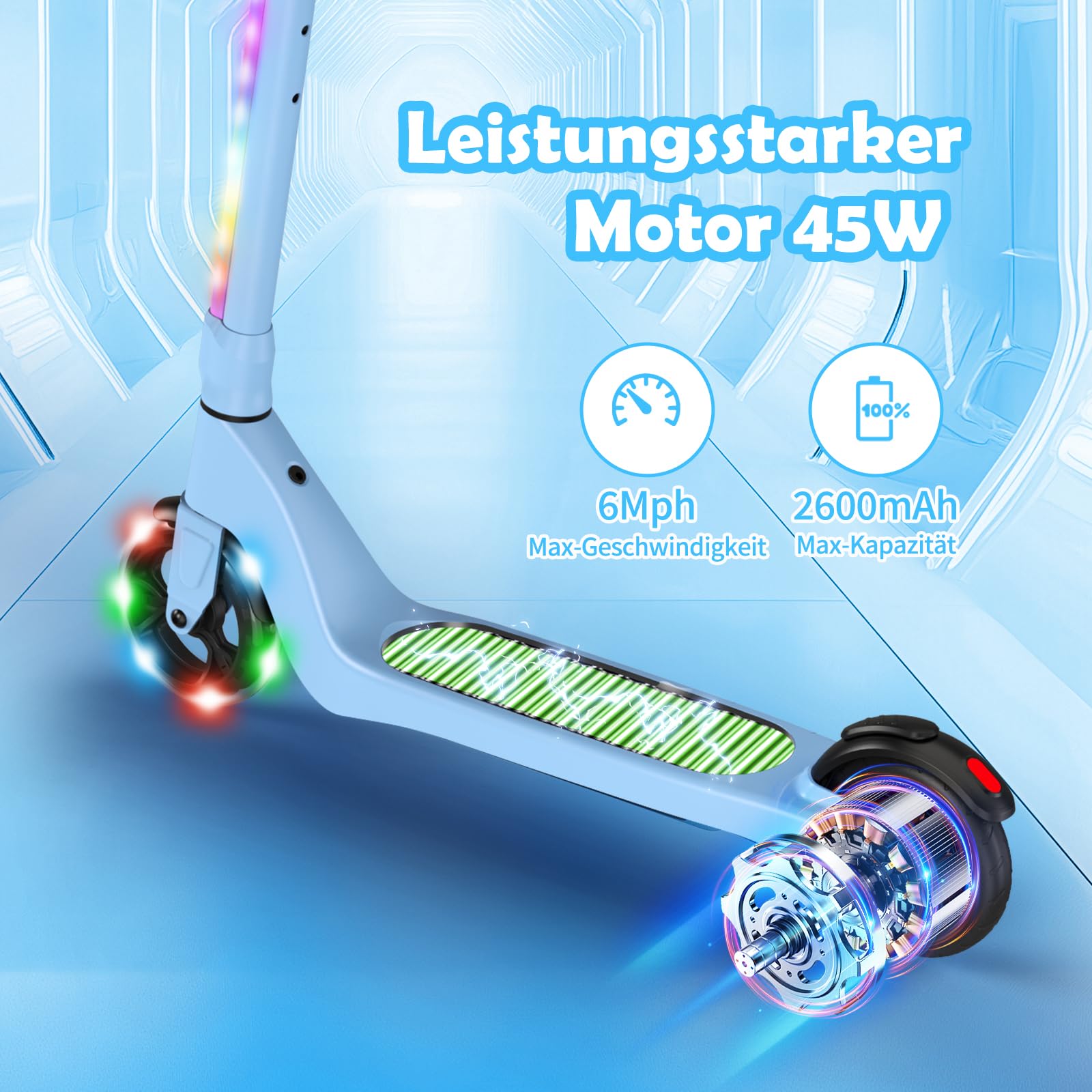 SISIGAD E Scooter Kinder für 6-12 Jahre, E Roller Kinder 5.3 Zoll Kinderroller mit Blinkende LED-Leuchten & 3 Einstellbare Höhe, Elektroroller Kinder Max 10km/h, 45W Motor, Maximale Belastung 70kg