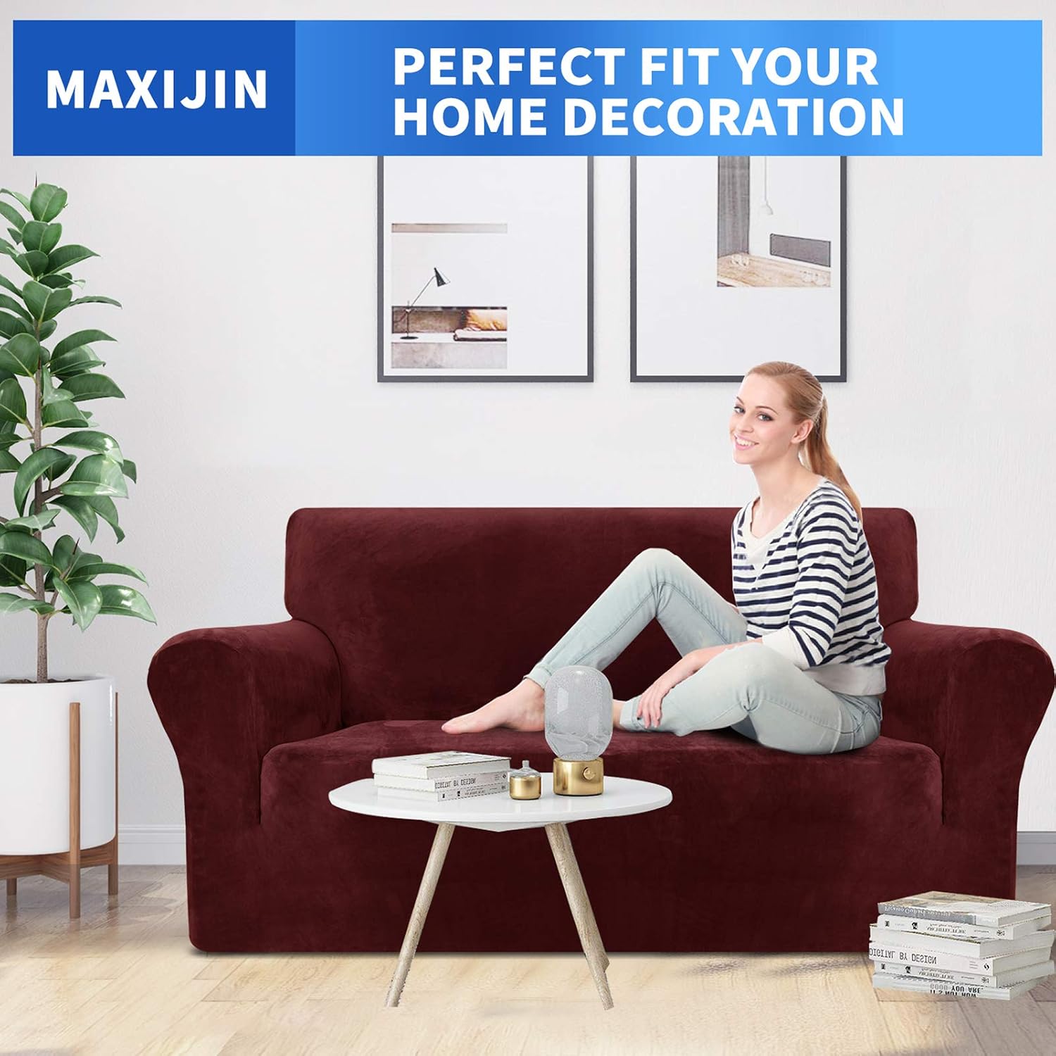 MAXIJIN Thick Velvet Sofa Covers 2 Seater Super Stretch Non Slip Loveseat Covers for Living Room Dogs Cat Pet Plush Love Seat Couch Slipcovers Elastic Furniture Protector (2 Seater - Image 3