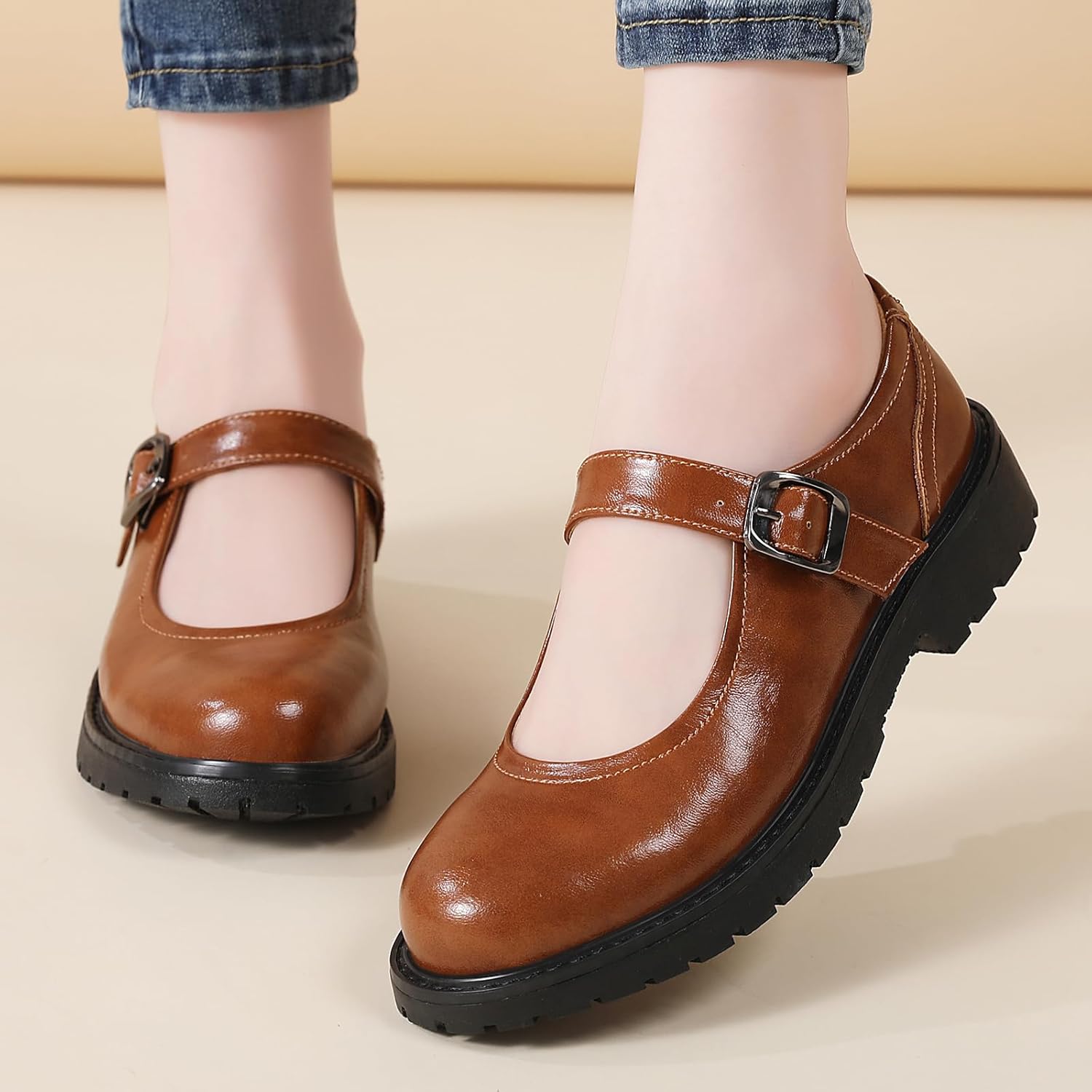 Mary Jane Shoes Women Mary Janes for Women's Flats Non Slip Maryjane Oxford Cute School Ladies Dress Casual Comfortable Work Shoes - Image 6