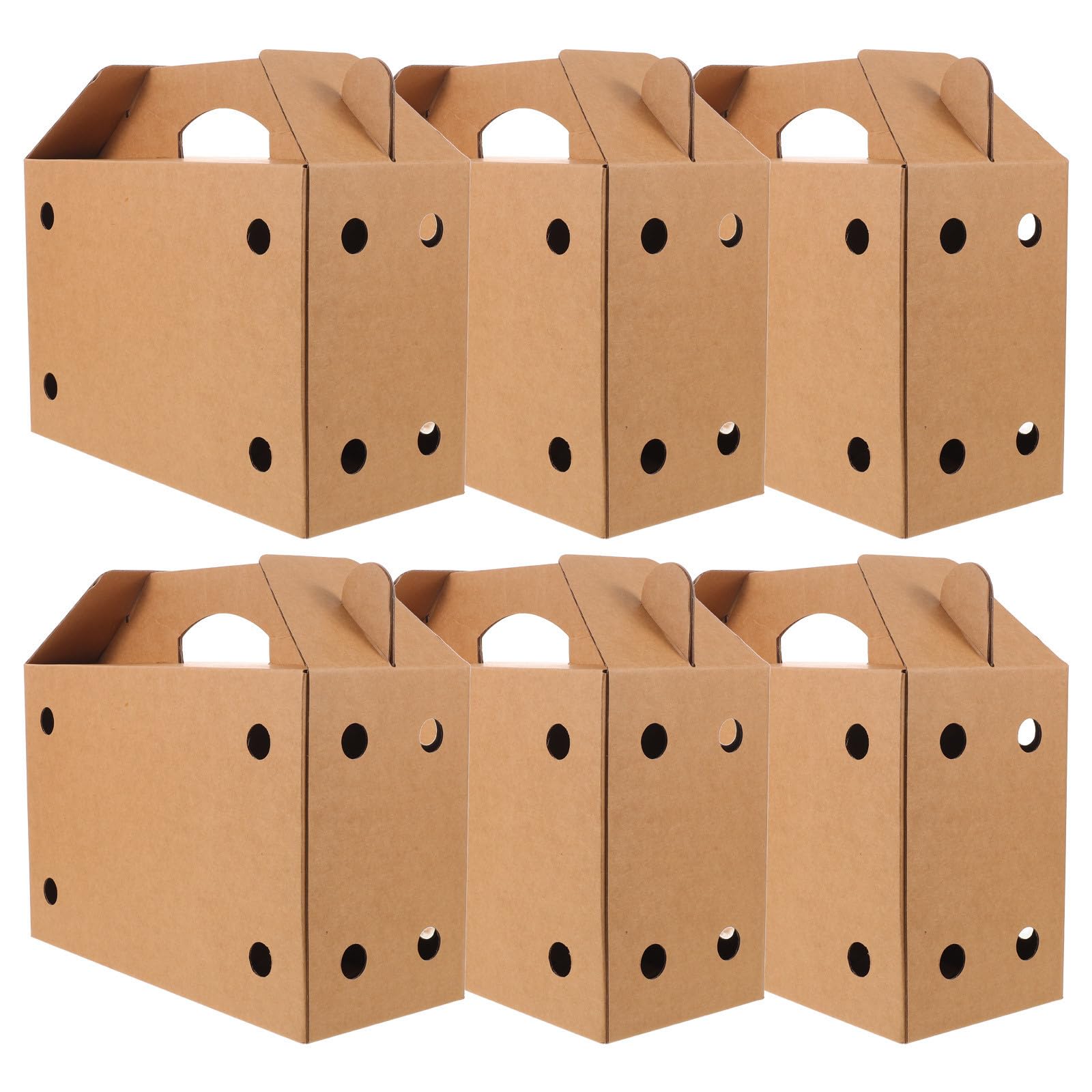 PENIKOKO 6pcs Ventilated Cardboard Pet Carrier Box with Handle, Reinforced Paper Structure, Small Animal Transport Carrier for Chicken, Celebrations and Retail, 12.2x8x5.1