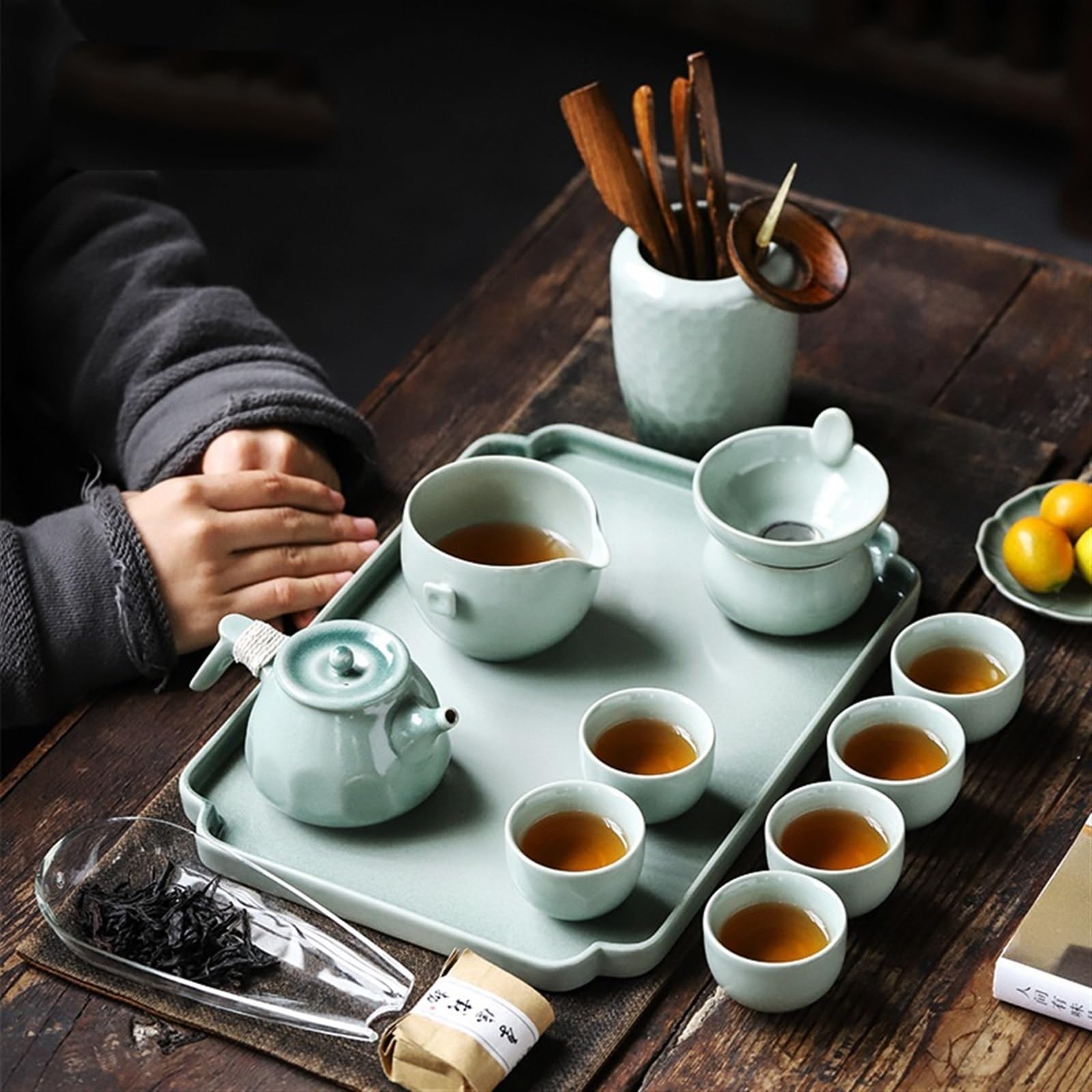 Zestaw do herbaty Gongfu, ceramiczna taca na herbatę, prosta domowa taca do herbaty Kung Fu, taca na suche bąbelki, chiński retro, prostokątny mały stolik do herbaty, stolik na suche bąbelki, taca n