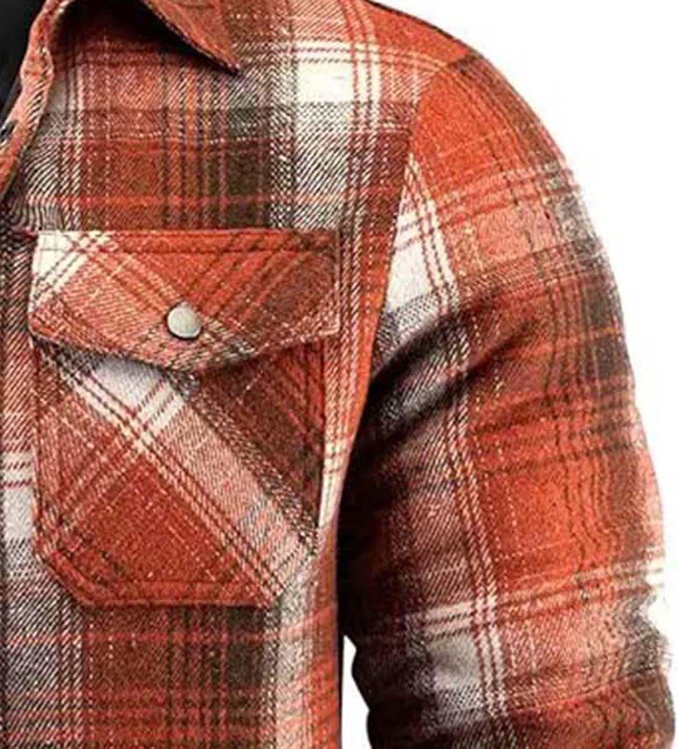 Mens Flannel Shirt Jacket Quilted Lined Plaid Jackets Long Sleeve Button Down Thick Jacket Warm Winter Coat Outwear