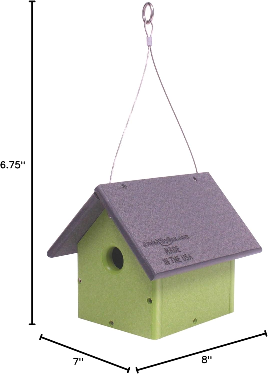 AmishToyBox.com Chickadee or Wren Bird House, Poly Lumber Bird House (Gray/Lime Green)