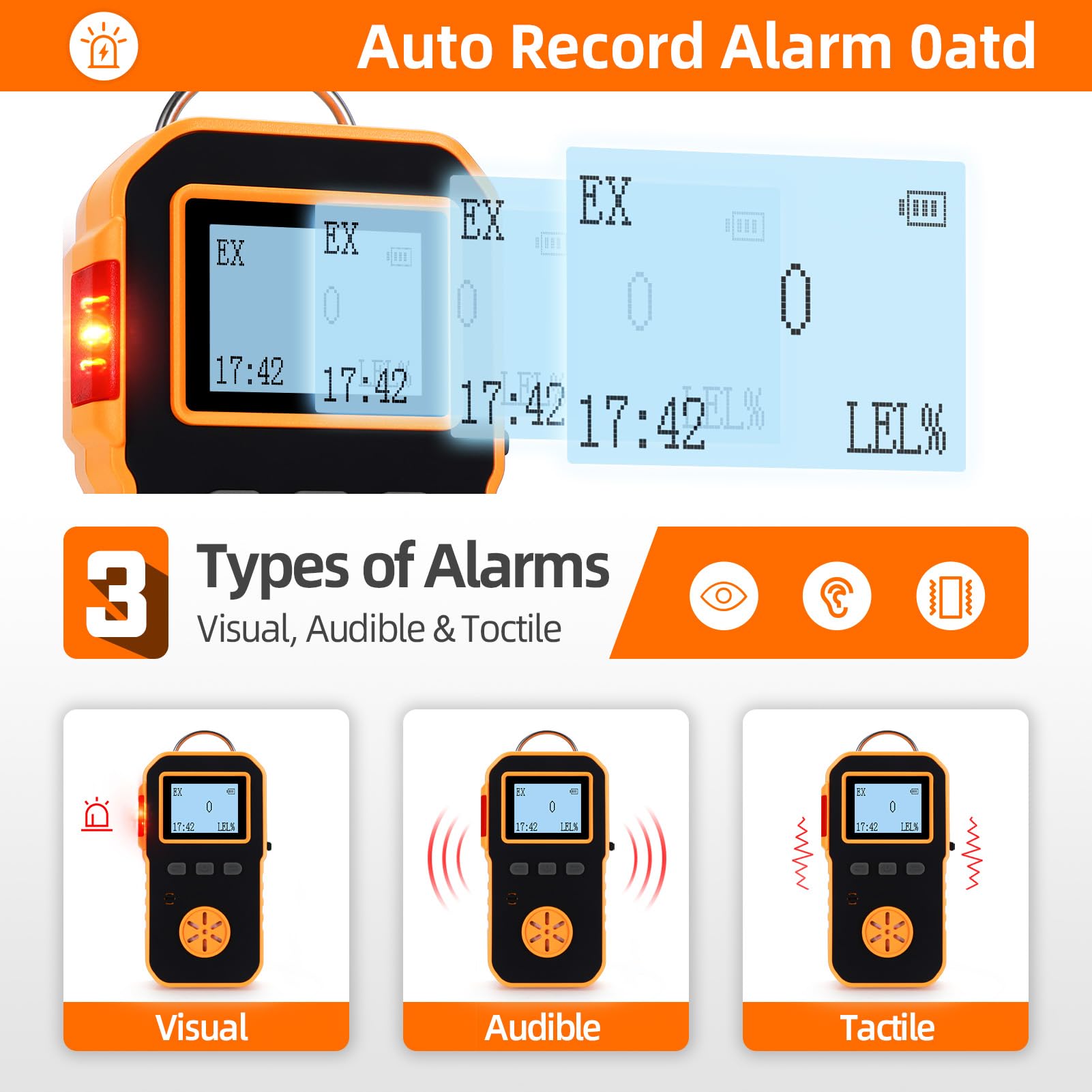 Detector de fugas de gas natural, monitor portátil con clip a propano combustible de metano explosivo, batería recargable de 14 horas en espera, medidor de alarma audible de vibración visual para el
