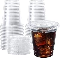 Vista 1 de SHOPDAY Vasos de plástico desechables con tapas, vasos de plástico transparente de 8 onzas, paquete de 50 recipientes para bebidas frías, tazas
