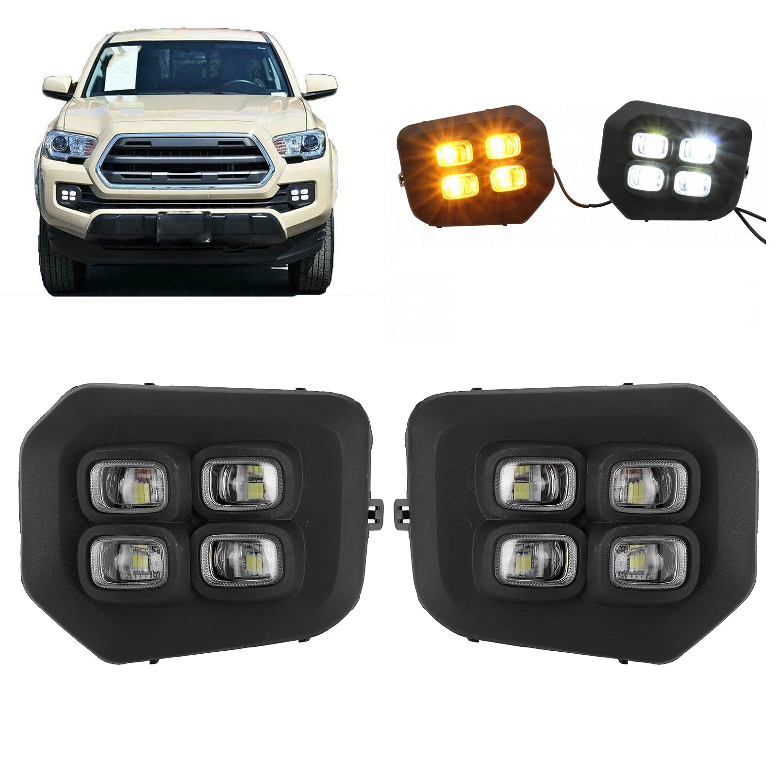 Walmeck Para świateł do Jazdy Dziennej LED Przednia Lampa DRL Pasuje do Wszystkich Modeli 16-20, z przezroczystą soczewką Projektora zapewniającą maksymalną (Światło żółte i białe dwukolorowe)