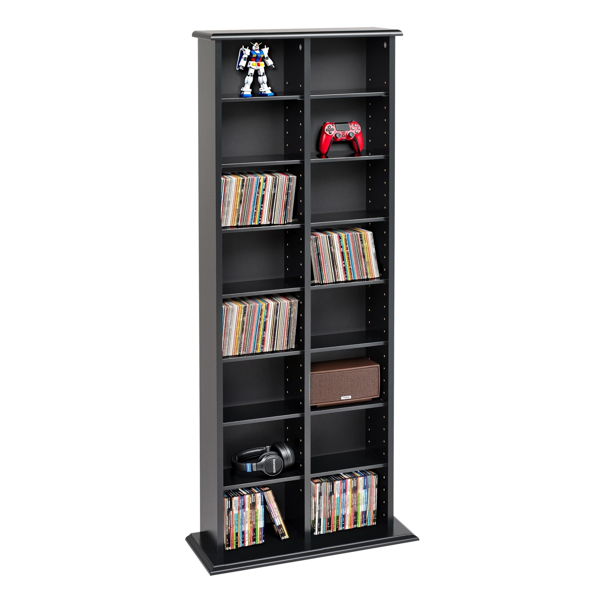 Prepac2 Column Tall Cabinet Media, Double Multimedia Storage Tower, Black