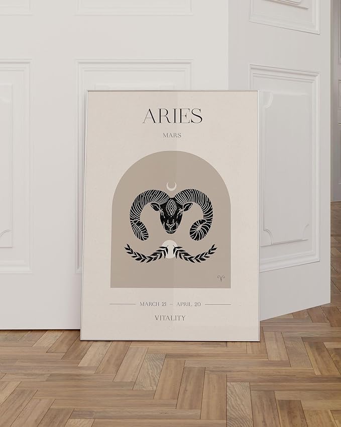 Aries Zodiac Sign Poster - Boho Wall Art Astrology Print - Minimalist Constellation Ram Horoscope Gift