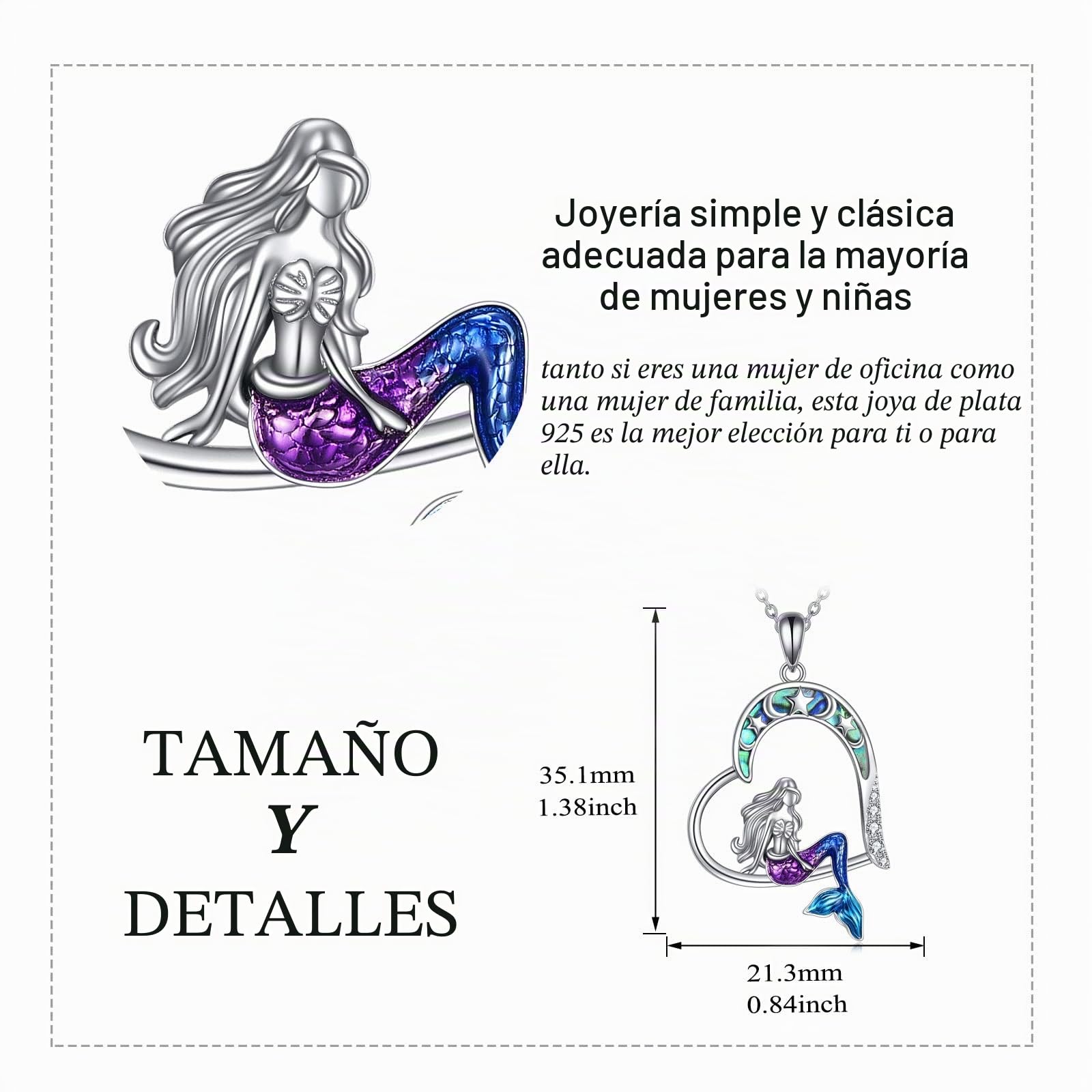 YAFEINI Collar de Sirena para Mujer de Plata de Ley con Colgante de Estrella de Luna Joyería de Sirena Regalo para Mujeres y Niñas