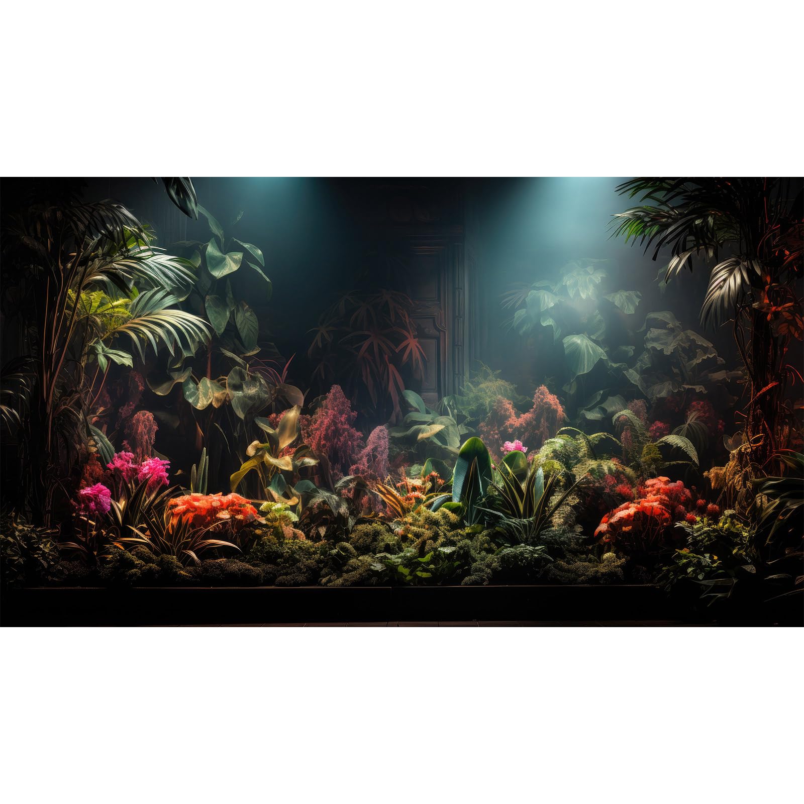 Rainforest Aquarium Background Tropical Palm Leaves Floral Pattern Fish Tank Background Jungle Plants Natural Landscape Reptile Tank Backgrounds Foggy Flowers Reptile Enclosure Backgrounds 60x24in