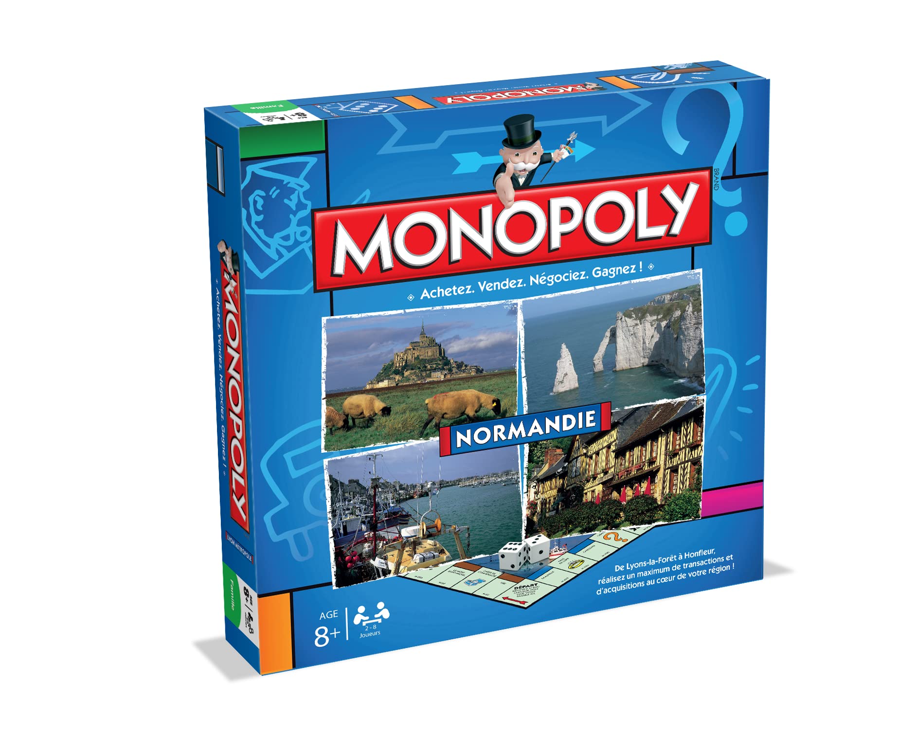 Winning Moves - Monopoly Normandie – Gesellschaftsspiel – Brettspiel – Edition Städte und Regionen – 2 bis 6 Spieler – französische Version