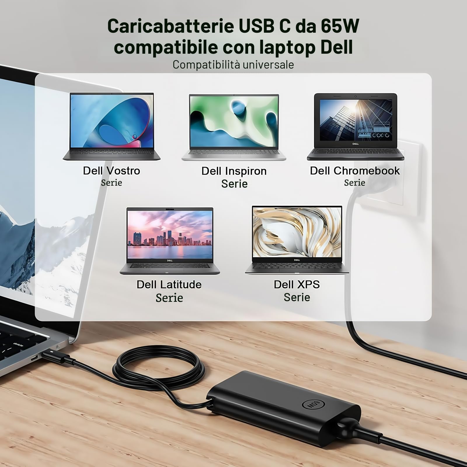 Sostituzione Dell 65W USB-C Caricabatterie Computer portatili, Applicabile Dell Latitude 5540 5420 7400 5440 7440 3540 5520 7420 5430 7390 7320 5530 7430 3440 7340 5320 7410 7330 7530 XPS 13