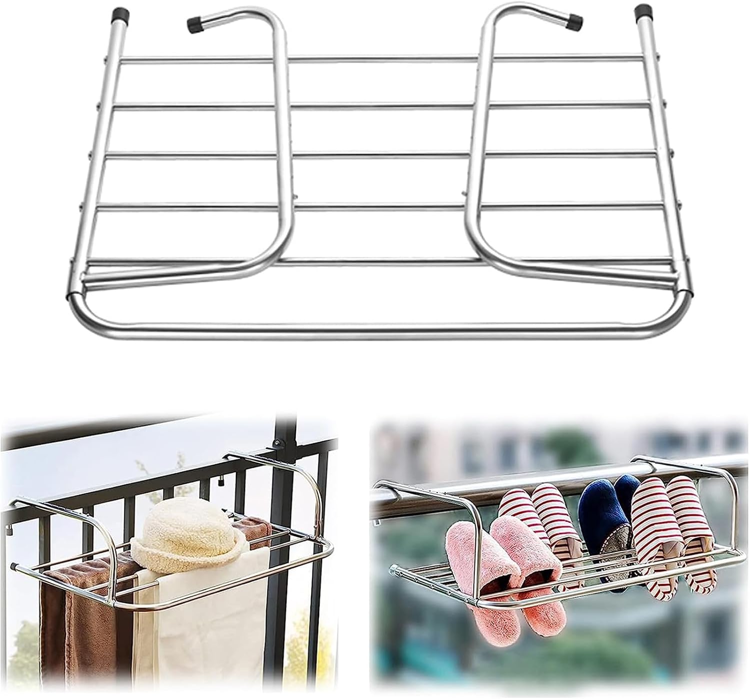 Stainless Steel Floor-Standing Clothes Drying Rack, 360° Rotating Towel Holder for Balcony & Windowsill, Portable Adjustable Clothes Airer（40cm）