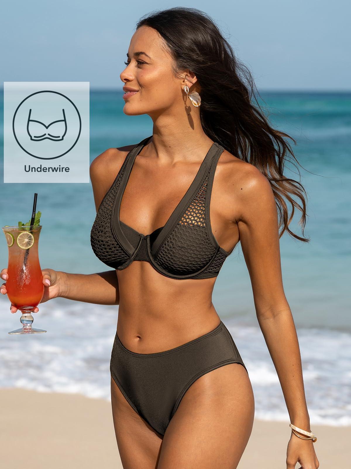 CUPSHE Damski zestaw bikini Push Up dwuczęściowy strój kąpielowy strój kąpielowy z fiszbinami top krzyż tył hak