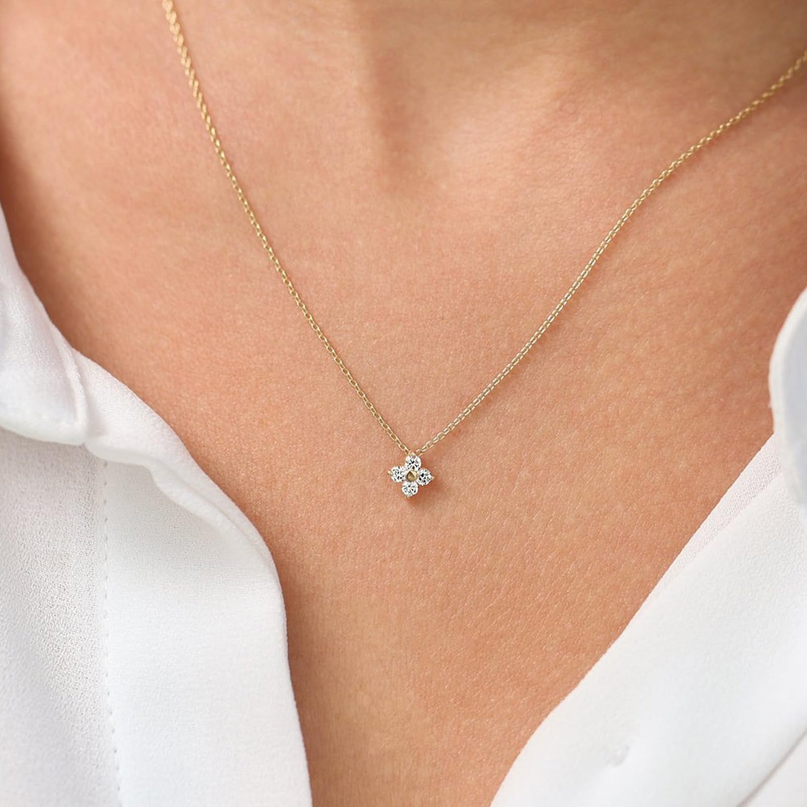 Collares de oro de flores para mujer, cadena de 9 K, 14 y 18 quilates con diamantes creados en laboratorio, collares de oro amarillo de 9 quilates para mujer, 40 + 5 cm