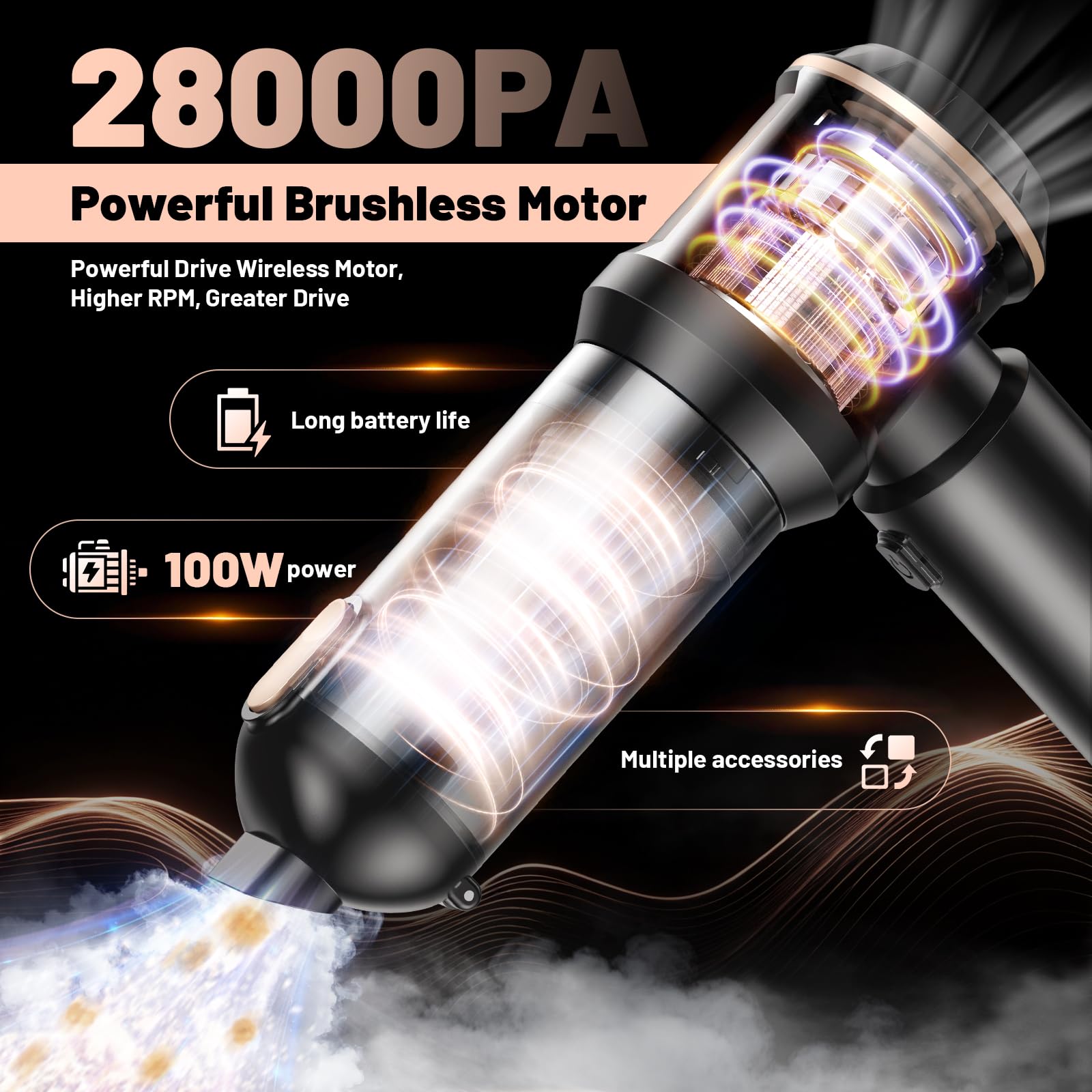 SLOKSFil 2026 Aspiradora de Mano,28000PA Aspiradora Mini 4 en 1 Sin Cable, Autovaciado con un Solo Botón y, 3 Niveles de Succión Motor sin Escobillas, para el/HogarPelos/Animales/Cocina