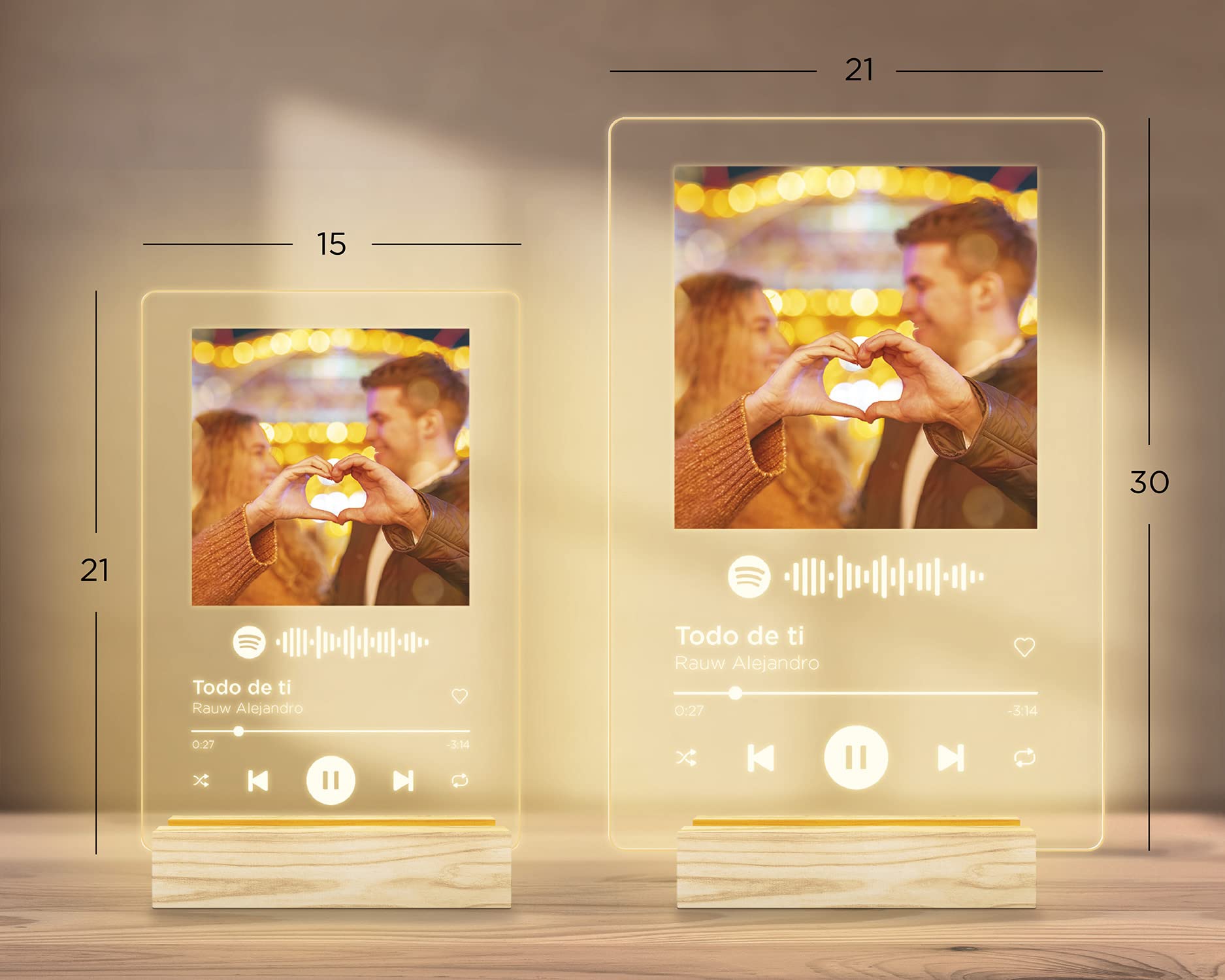 Panorama Placa Spotify Personalizada con Foto y Base LED o Metacrilato - Color Blanco - Diseño con Texto y Código escaneable de Canción - Regalo Boda, Comunión y Cumpleaños Mejores Amigos