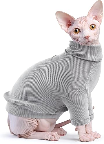 Idepet Sphynx - Camisa de algodón para gatos sin pelo, suéter de cuello alto, transpirable, ropa de gatito, adorable chaleco de pijama para gatos y disponible en Yaxa Guatemala