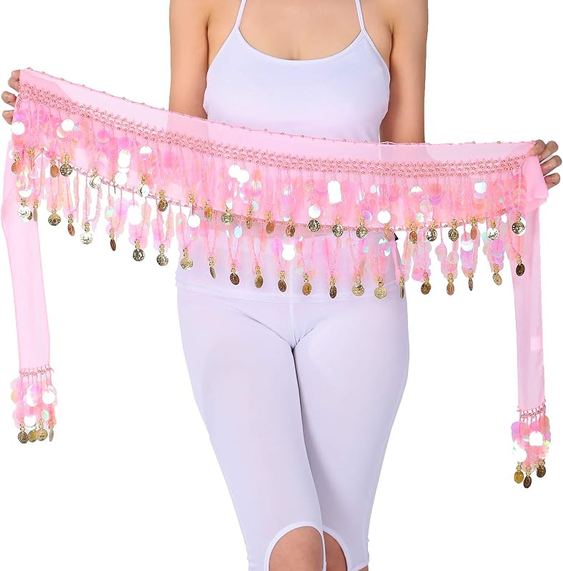 Bufanda de cadera para danza del vientre, pollera de baile dulce con monedas de lentejuelas brillantes | Disfraz de danza perfecto para mujeres, cualquier festival, espectáculos de cosplay, todas las fiestas.
