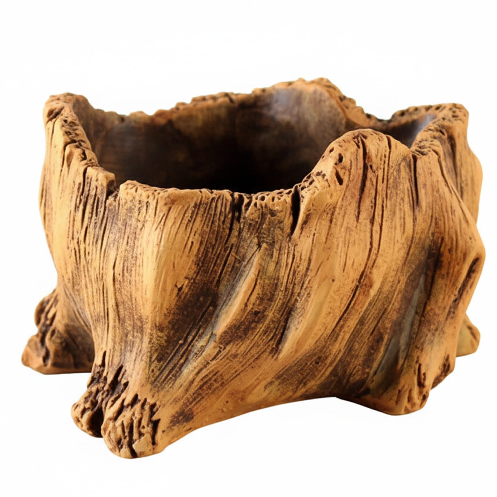 Cakeeyum Brown Vintage Driftwood Planter Cement Cactus Planter With Realistic Wood Texture - Rustic Bronze Finish Decorative Flower Pot For Succulents Home & Garden Decor