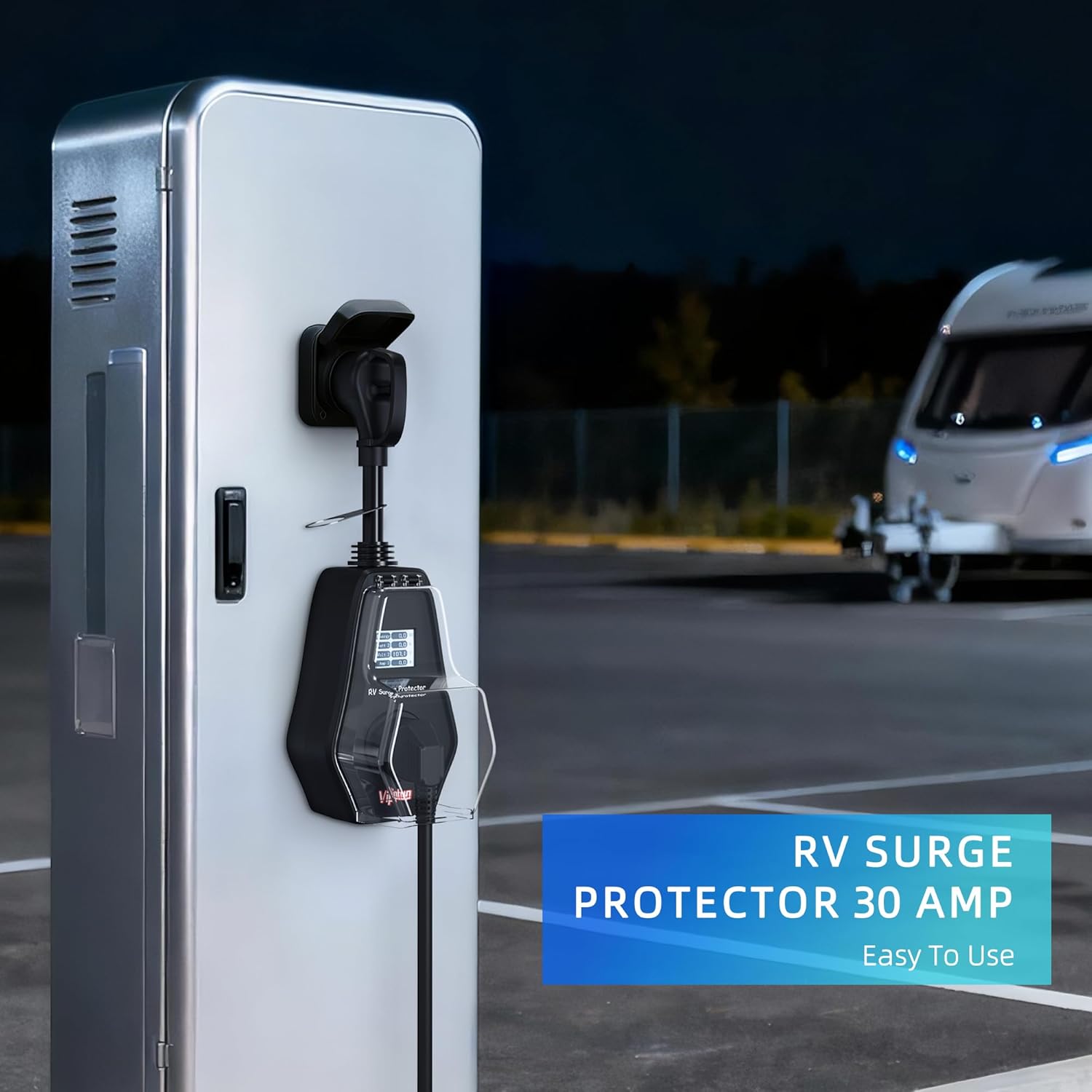 30A RV Surge Protector with Replaceable Module & Extra Module, 10000J Circuit Analyzer with LED Display, IP65 Waterproof with Oversized Cover for Camper & Trailer Power Plug (30 Amp 10000J)