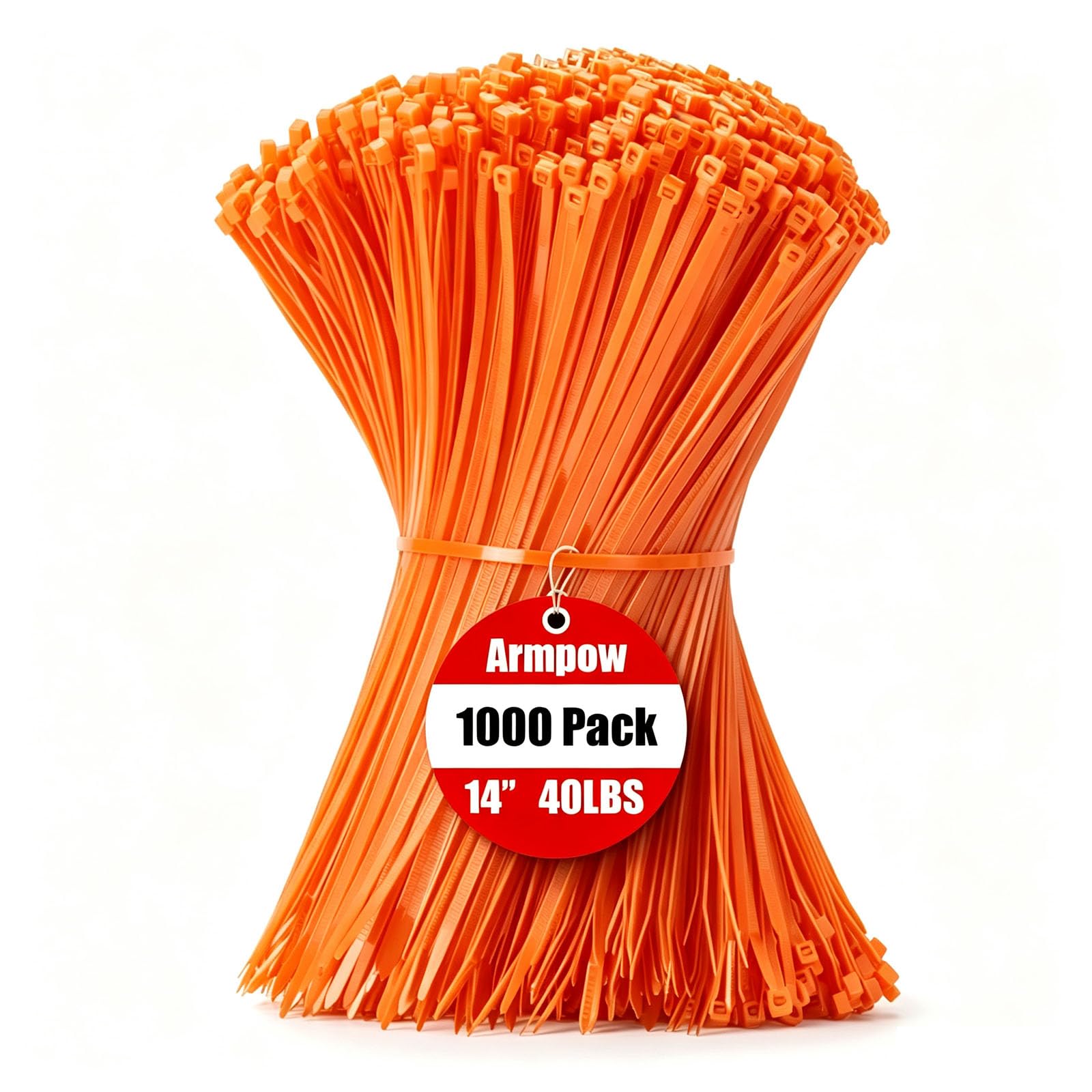 Armpow Bridas de cremallera de 14 pulgadas, color naranja, 1000 unidades, 40 libras, resistente a la tracción, bridas de nailon PA66 resistentes a los rayos UV para uso en interiores y exteriores,