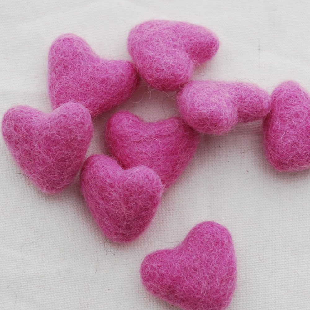 100% Wool Felt Hearts - 3cm - 10 Felt Hearts - Tulip Pink