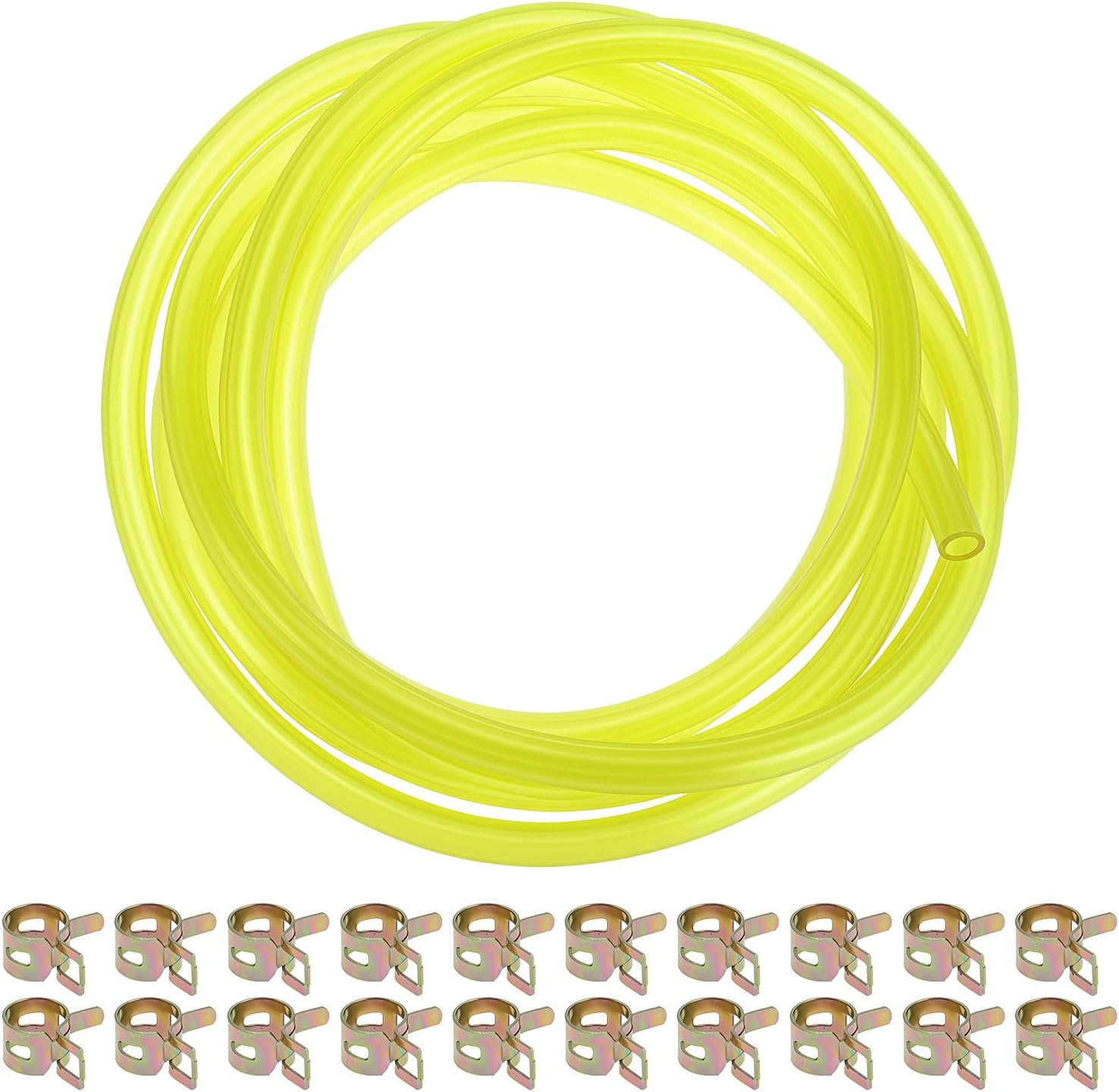 QWORK 10 Ft Fuel Line Hose with 20 Hose Clamps, 1/4" ID x 3/8" OD Gas Fuel Line Hose Tubing for Small Engines, Oil & Gas Resistant, Airtight Sea