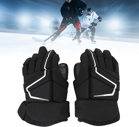 Luocute Hockey Gloves, Nylon Extra Padding Curved Thumb Enhanced Airflow Mesh Gussets, for Ice Roller Street Hockey Players
