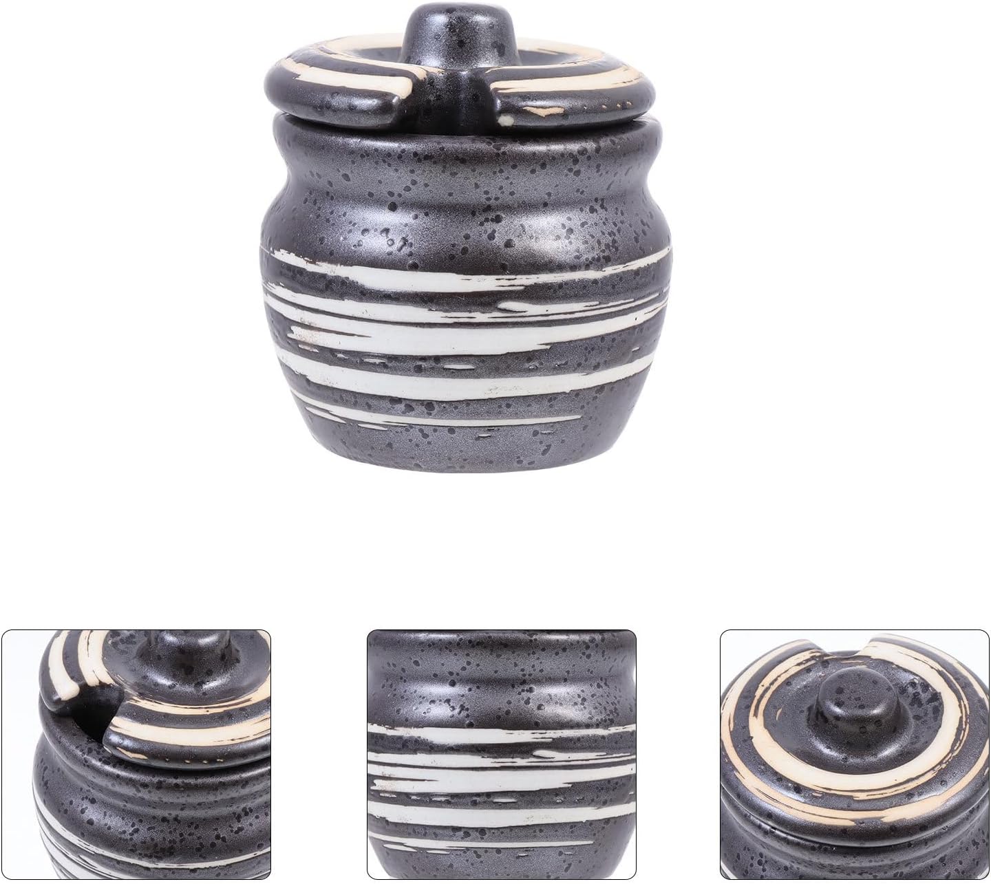 Ceramic Condiment Storage Pot Black Mustard Box for Sugar Pepper