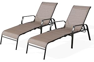 Ulax furniture Outdoor Chaise Lounge, Patio/Yard/Beach Adjustable Folding Patio Sling Chaise with 2 Chairs