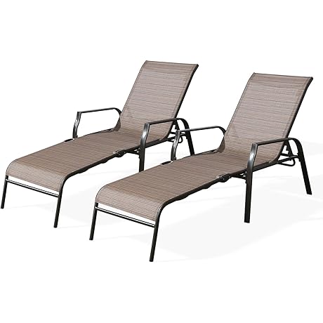 Ulax furniture Outdoor Chaise Lounge, Patio/Yard/Beach Adjustable Folding Patio Sling Chaise with 2 Chairs