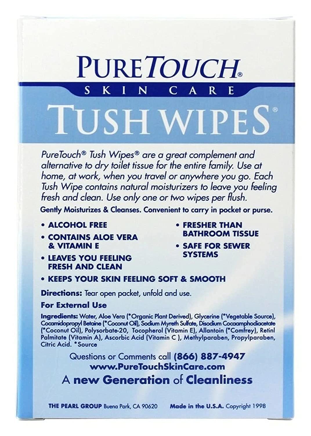 PureTouch Tush Wipes- Individual Flushable Moist Wipes 6 boxes of 24 (144 Single-Use-Packets)